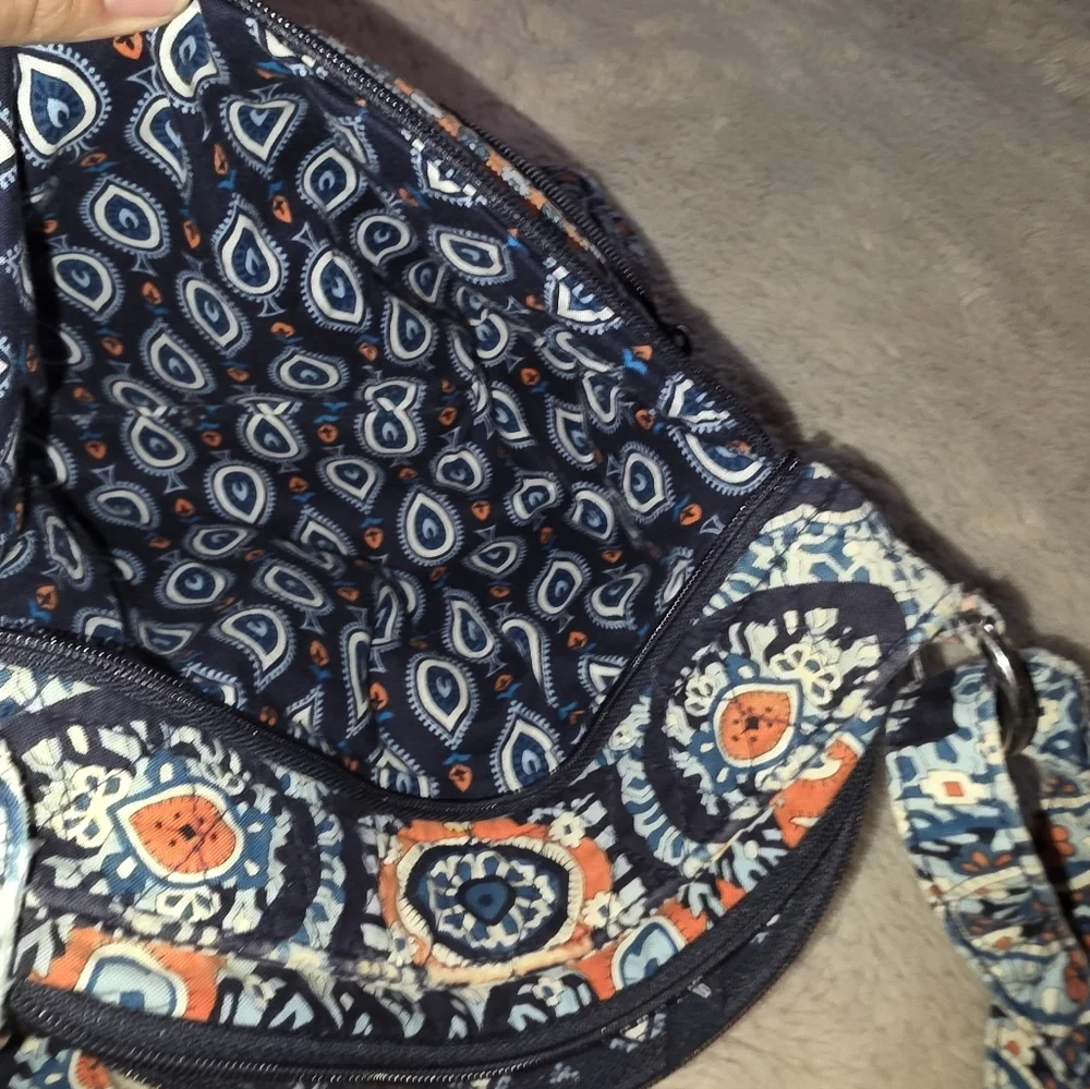 Vera Bradley 3 Zip Crossbody Purse/Bag Blue and Orange Retired Design - Picture 8 of 11